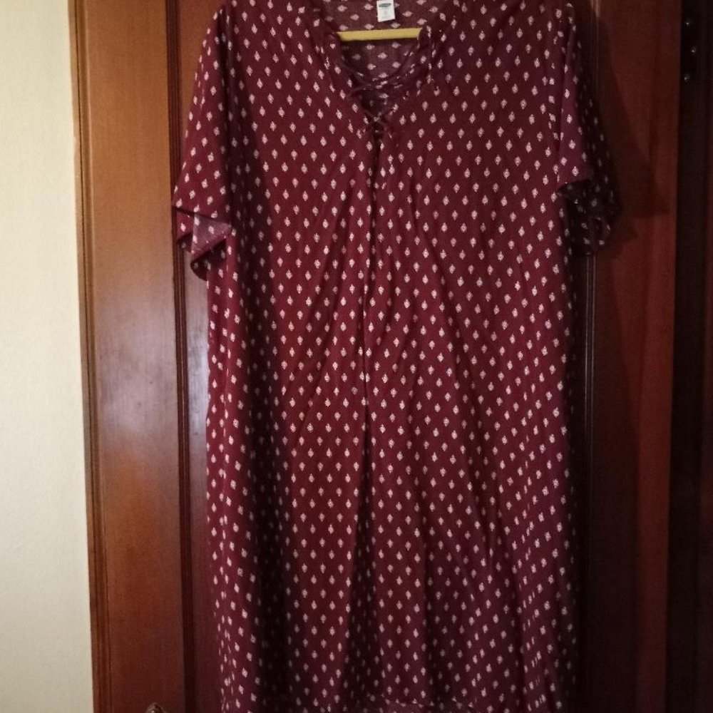 Old Navy Printed Maroon Short Sleeve Dress Size XL